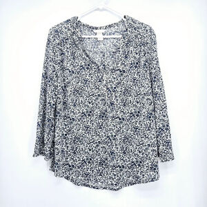 Women's H&M Floral Blouse Top Size L Oversized White Blue EUC